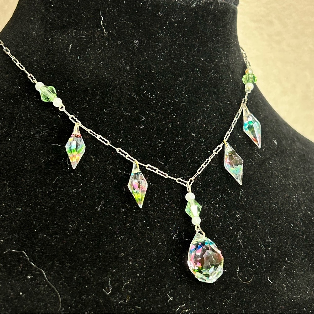 Exquisite Iris Glass Prism and Chain Necklace